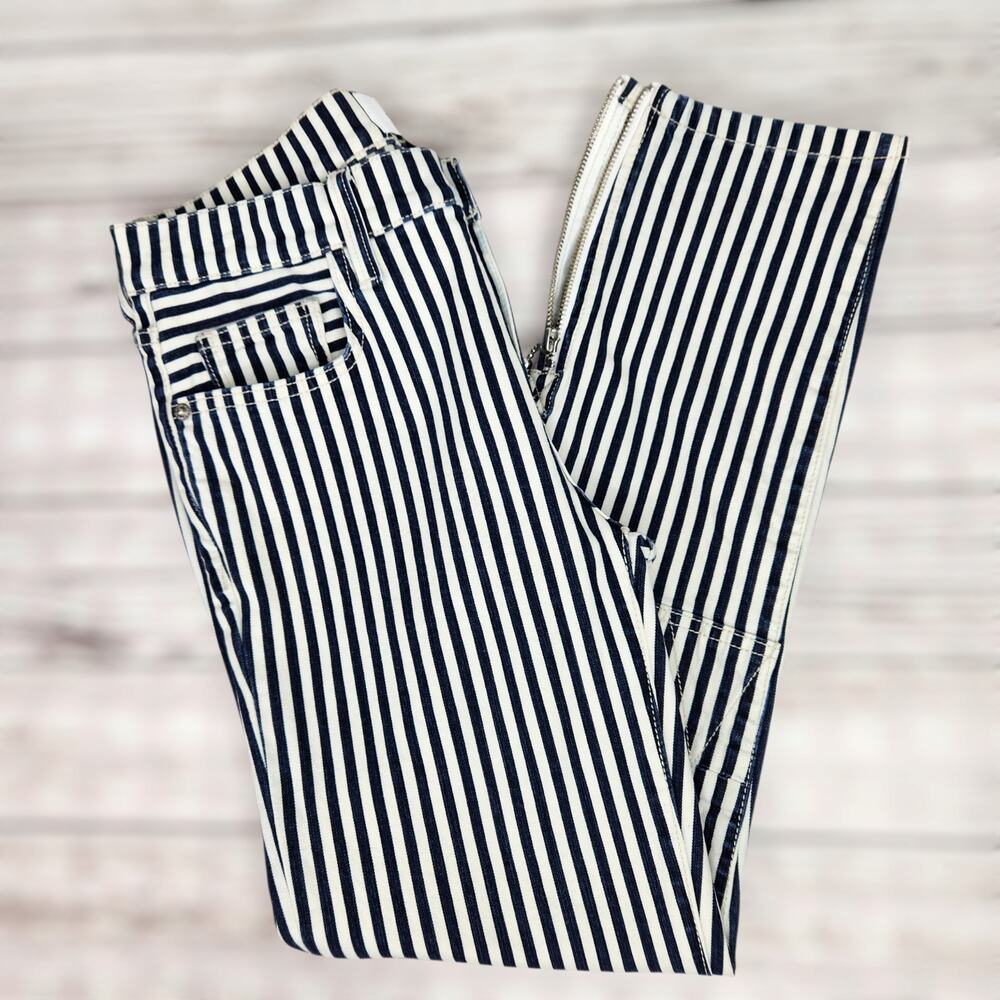 Current/Elliot Women's Cropped Lexton Navy Striped Jeans Size 26 Casual